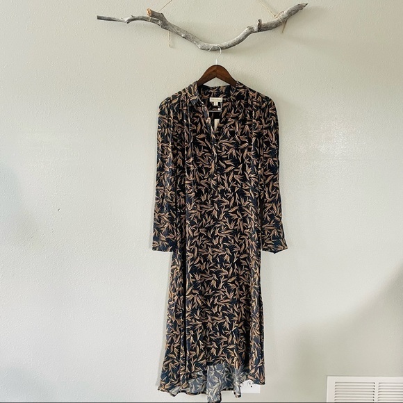 NWT See U Soon Navy Leaf Print Long Sleeve Maxi Dress - Picture 1 of 14